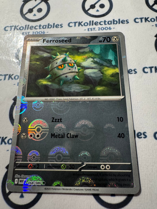Ferroseed Poke ball Reverse Holo Scarlet & Violet White Flare #068/086 Pokemon