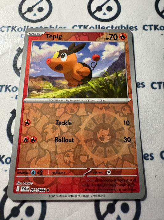 Tepig Reverse Holo Scarlet & Violet White Flare #011/086 Pokemon