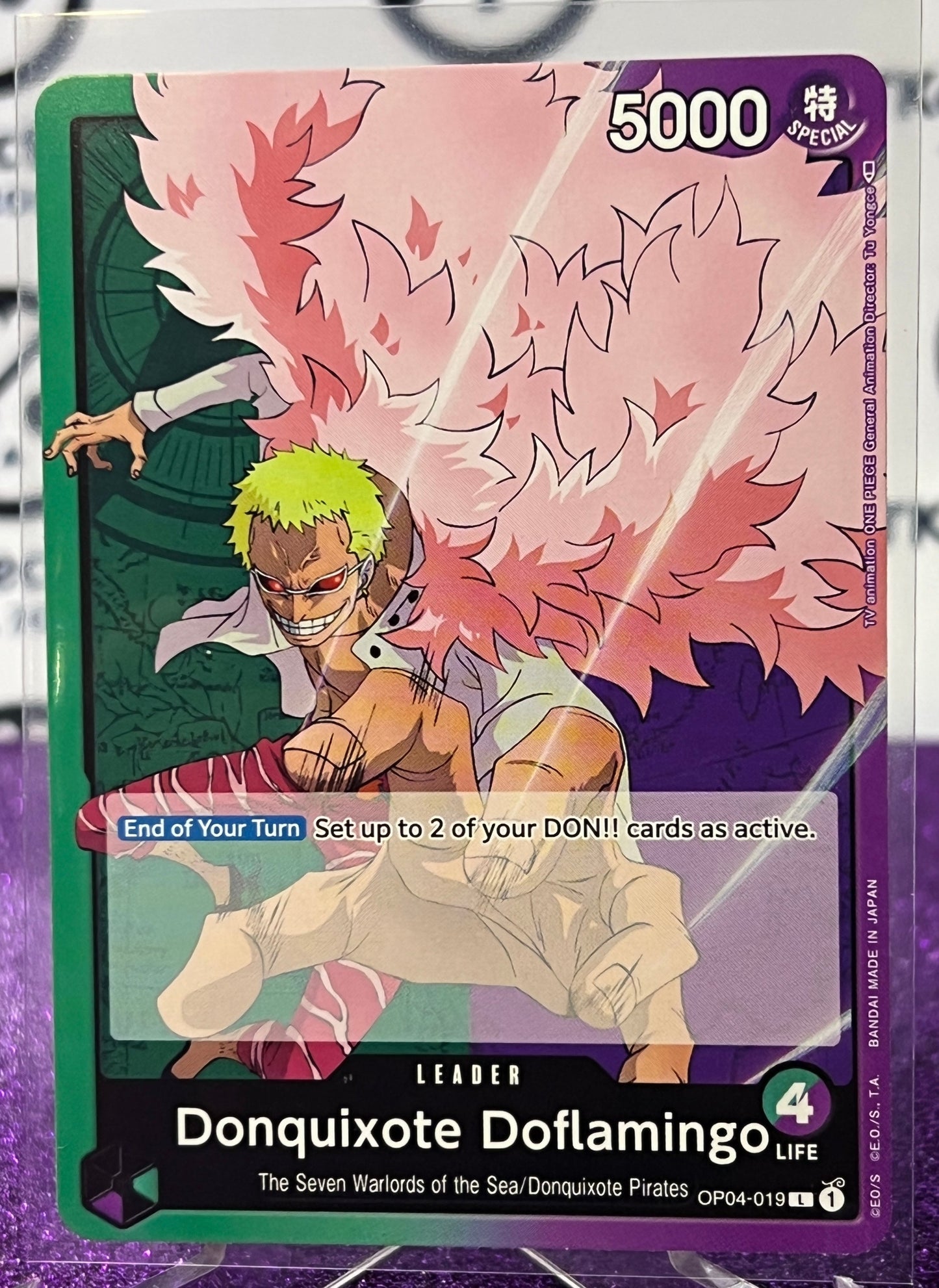 ONE PIECE CARD GAME DONQUIXOTE DOFLAMINGO # OP04-019 LEADER CARD 2023
