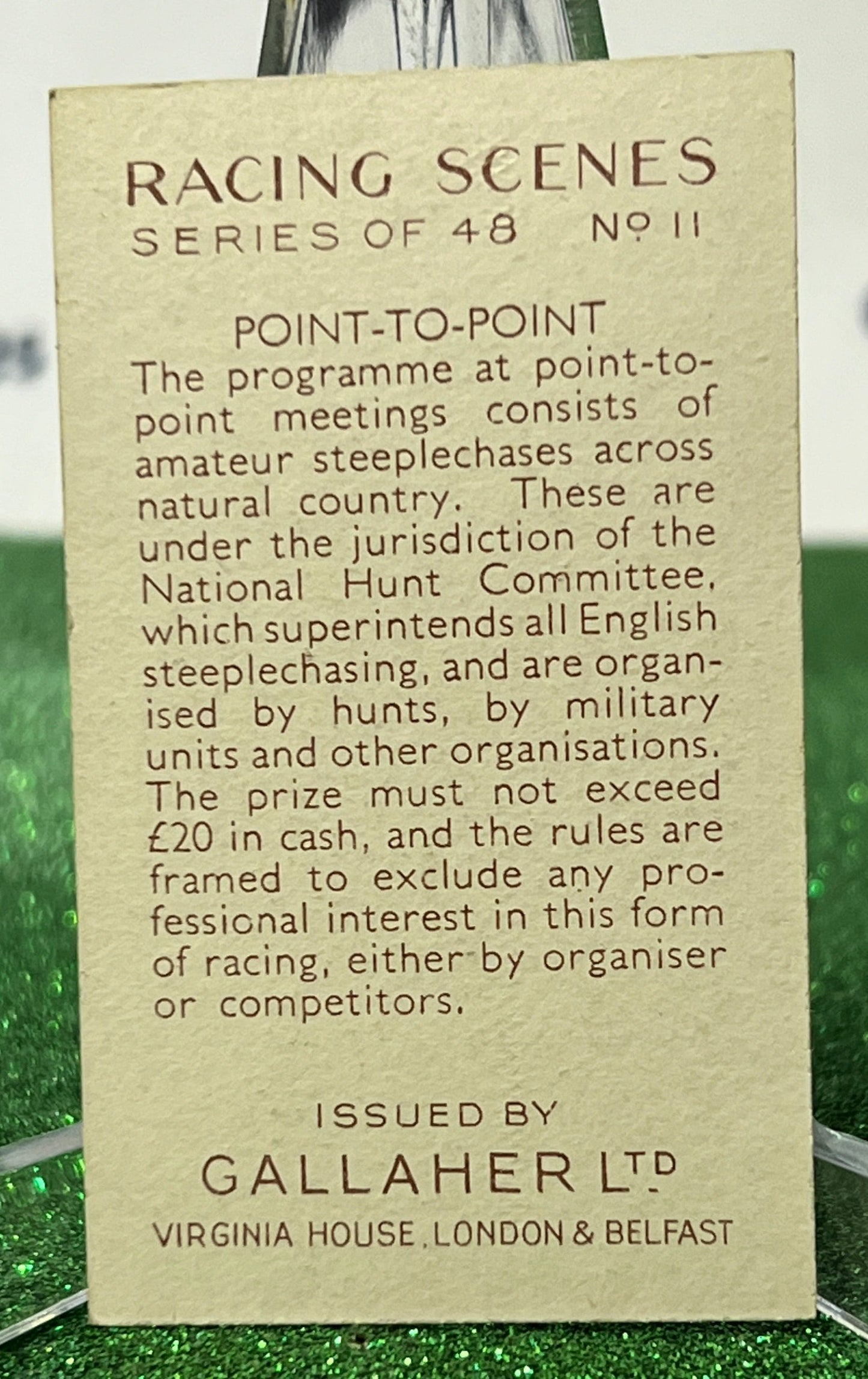 1938 GALLAHER LTD TOBACCO CARD RACING SCENES # 11 POINT-TO-POINT HORSE RELATED