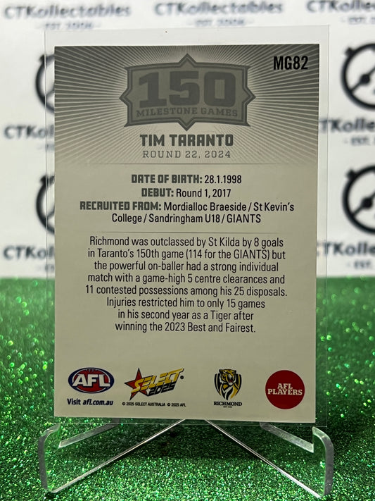 2025 AFL SELECT FOOTY STARS TIM TARANTO # MG82 MILESTONE RICHMOND TIGERS CARD