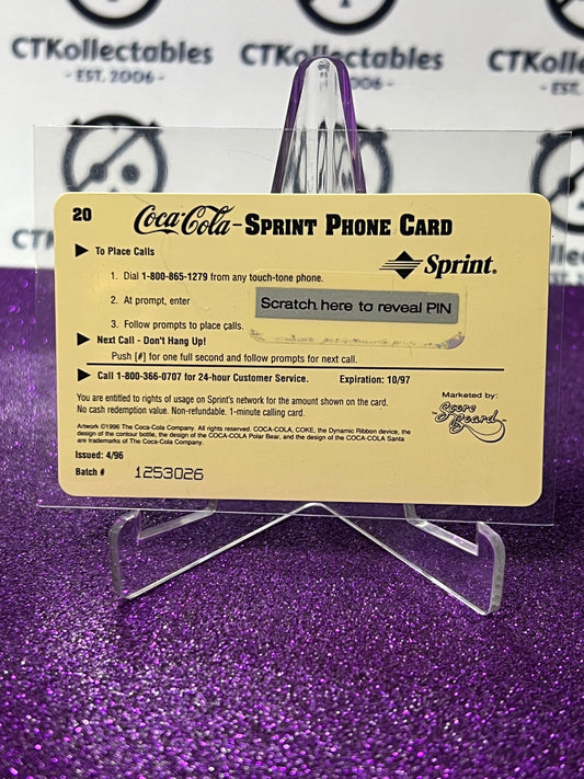 1996 COCA-COLA $1 SPRINT PHONE CARD # 20 ALWAYS COLLECTABLE ISSUED 4/96 NM SANTA CLAUSE IT'S CHRISTMAS IN JULY !!