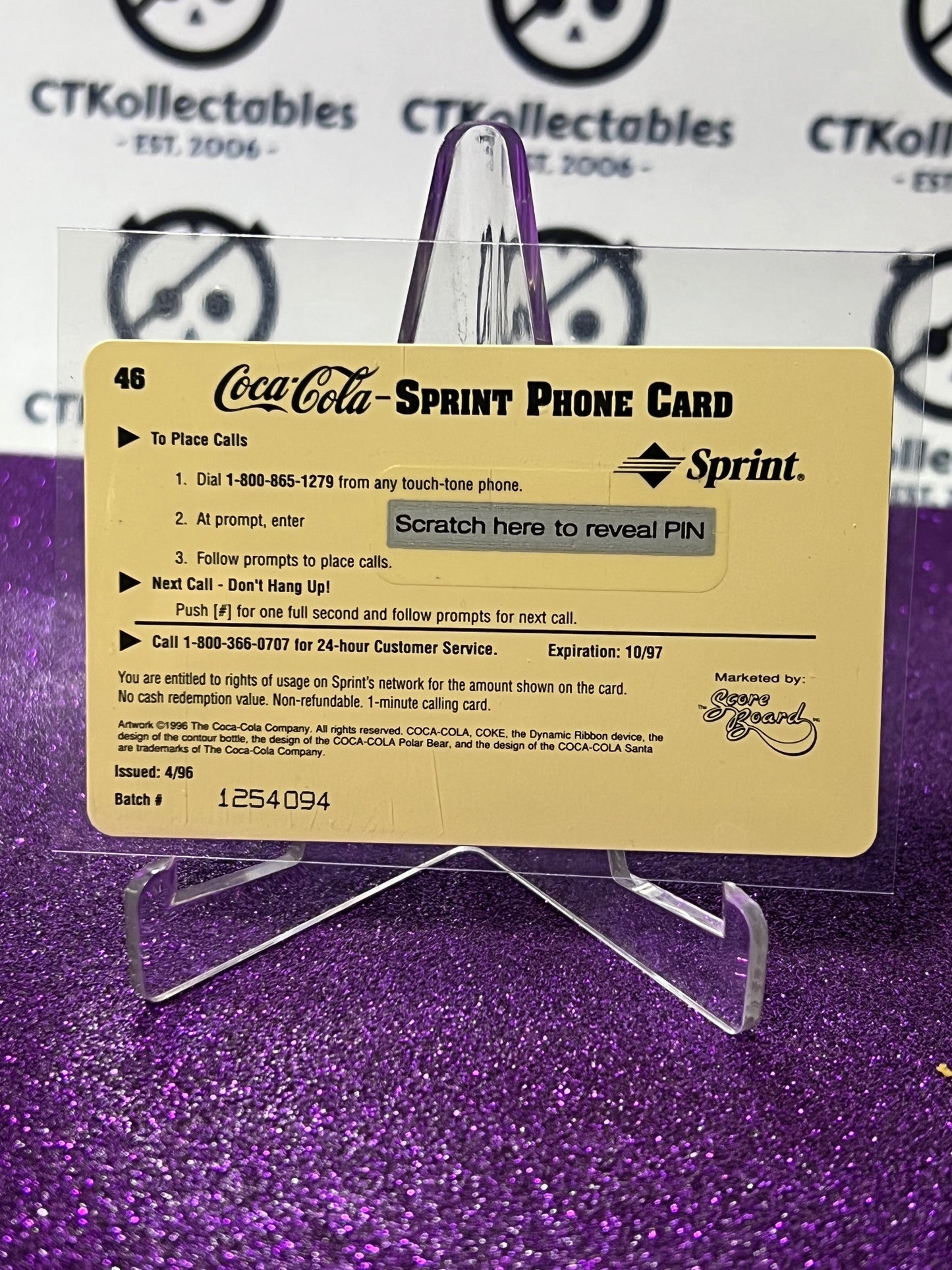 1996 COCA-COLA $1 SPRINT PHONE CARD # 46 ALWAYS COLLECTABLE ISSUED 4/96 NM CALENDAR GIRL