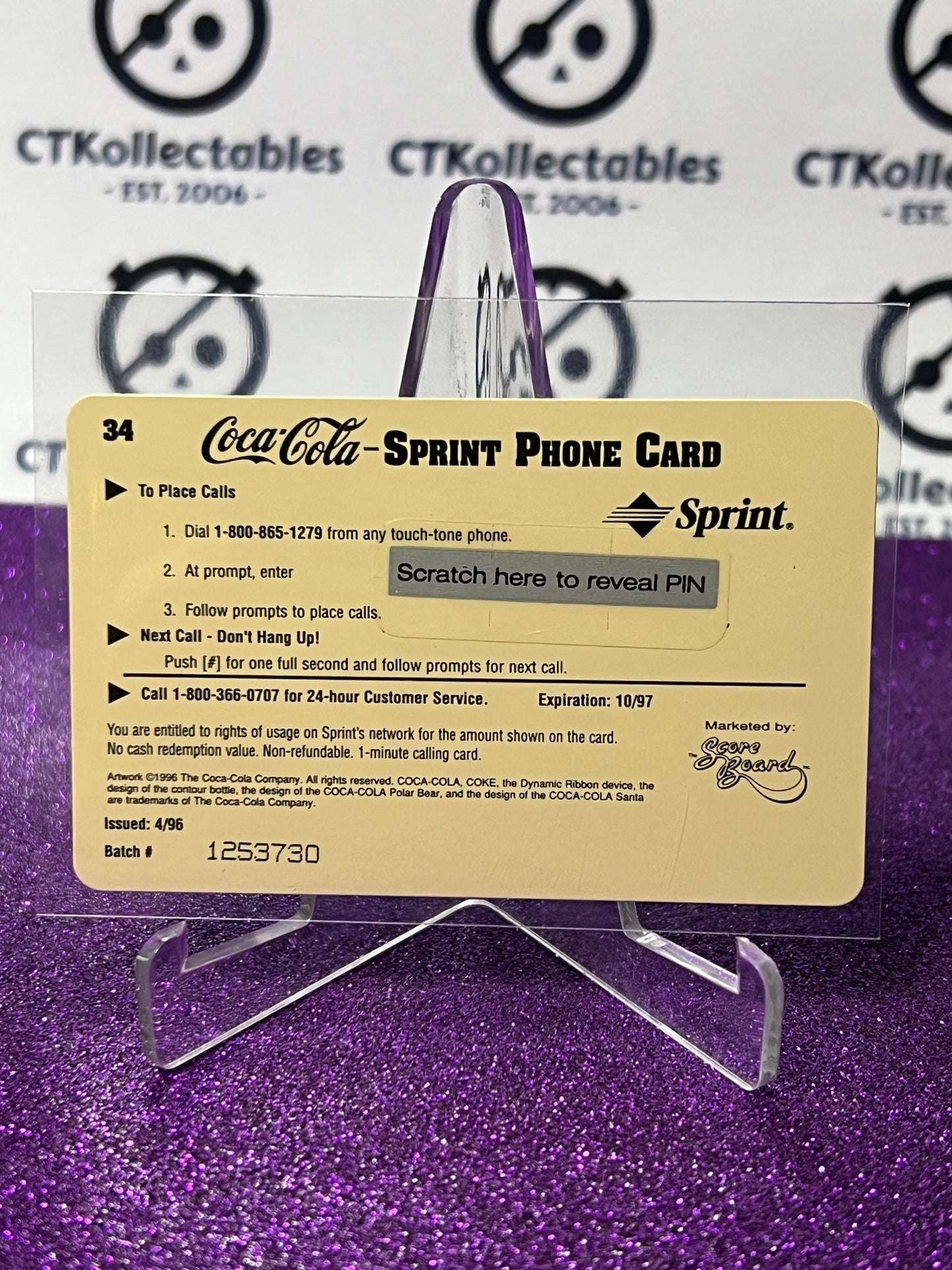 1996 COCA-COLA $1 SPRINT PHONE CARD # 34 ALWAYS COLLECTABLE ISSUED 4/96 NM TOM SAWYER