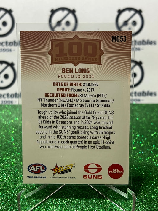 2025 AFL SELECT FOOTY STARS BEN LONG # MG53 MILESTONE GOLD COAST SUNS CARD