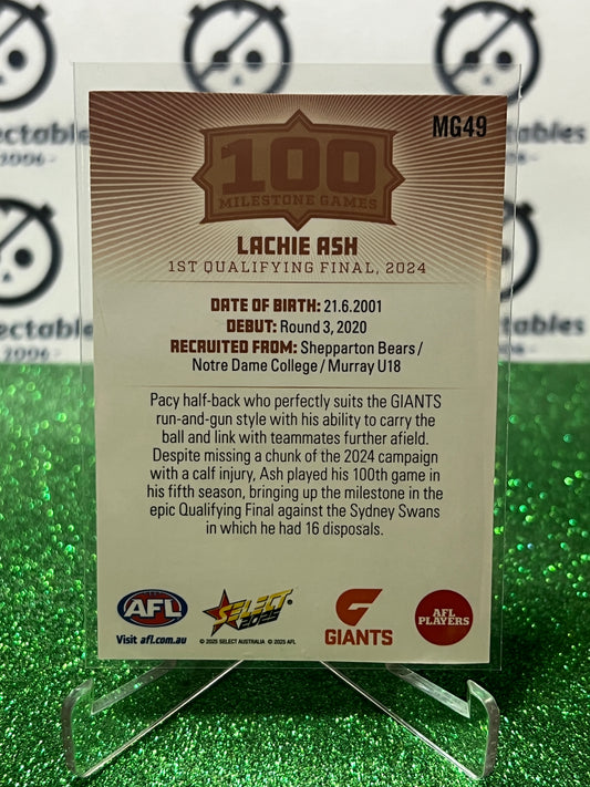 2025 AFL SELECT FOOTY STARS LACHIE ASH # MG49 MILESTONE GWS GIANTS CARD