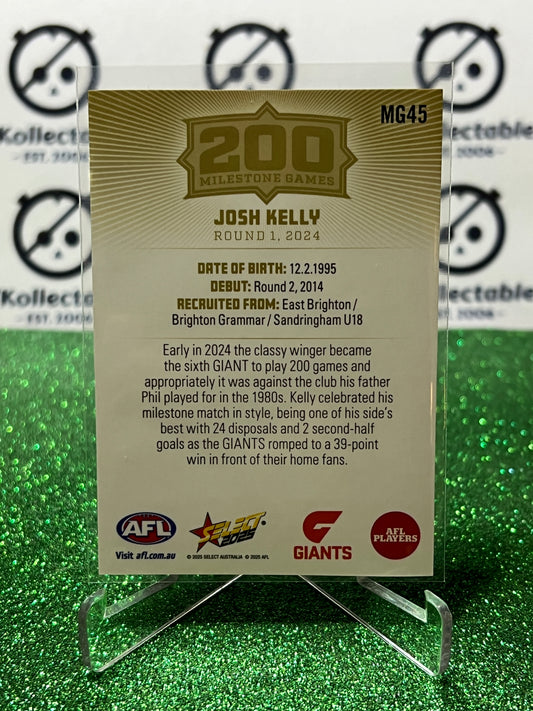 2025 AFL SELECT FOOTY STARS JOSH KELLY # MG45 MILESTONE GWS GIANTS CARD