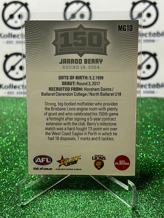 2025 AFL SELECT FOOTY STARS JARROD BERRY # MG10 MILESTONE BRISBANE LIONS CARD