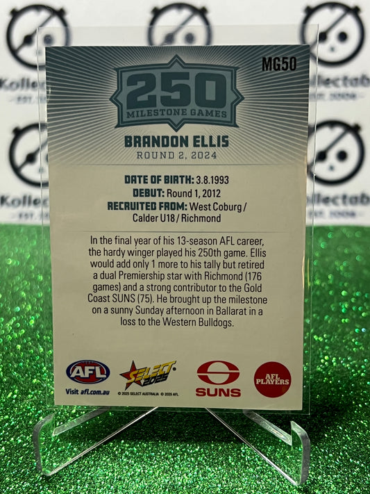 2025 AFL SELECT FOOTY STARS BRANDON ELLIS # MG50 MILESTONE GOLD COAST SUNS CARD