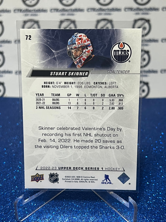 2022-23 UPPER DECK STUART SKINNER # 72 GOALTENDER EDMONTON OILERS HOCKEY CARD