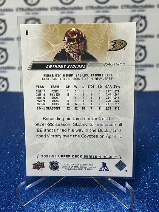 2022-23 UPPER DECK ANTHONY STOLARZ # 6 GOALTENDER ANAHEIM DUCKS HOCKEY CARD