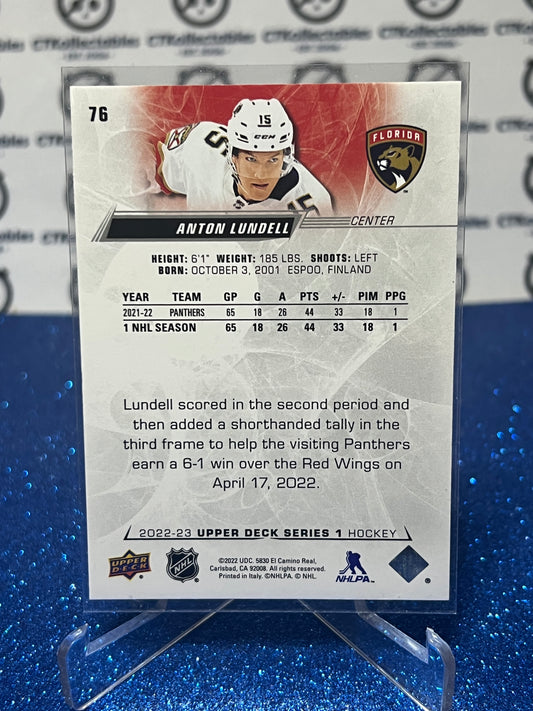 2022-23 UPPER DECK ANTON LUNDELL # 76 ROOKIE FLORIDA PANTHERS HOCKEY CARD