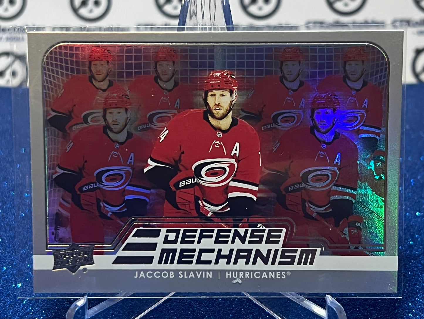 2022-23 UPPER DECK JACCOB SLAVIN # DM-18 DEFENSE MECHANISM CAROLINA HURRICANES HOCKEY CARD
