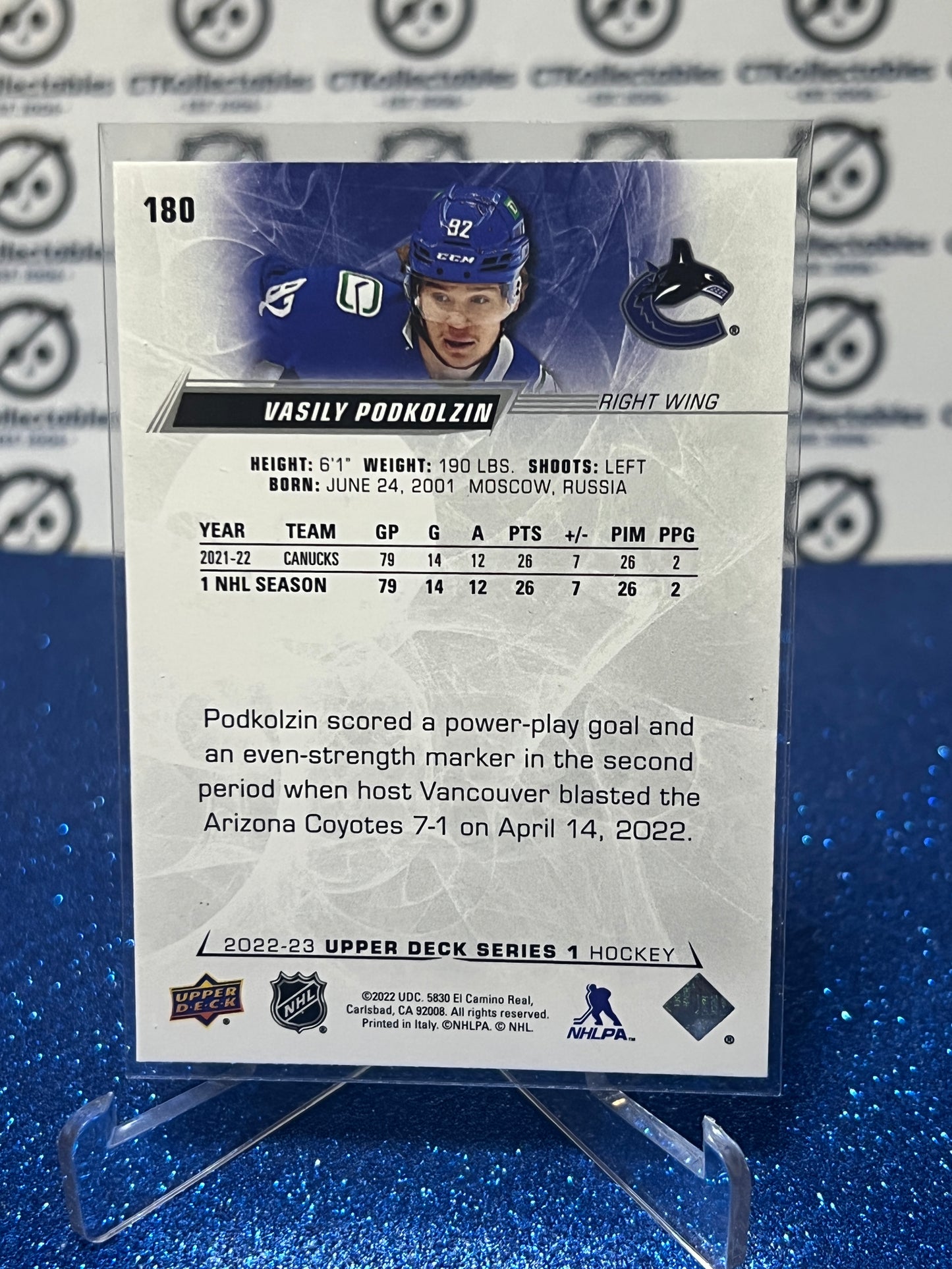 2022-23 UPPER DECK VASILY PODKOLZIN # 180 ROOKIE VANCOUVER CANUCKS HOCKEY CARD