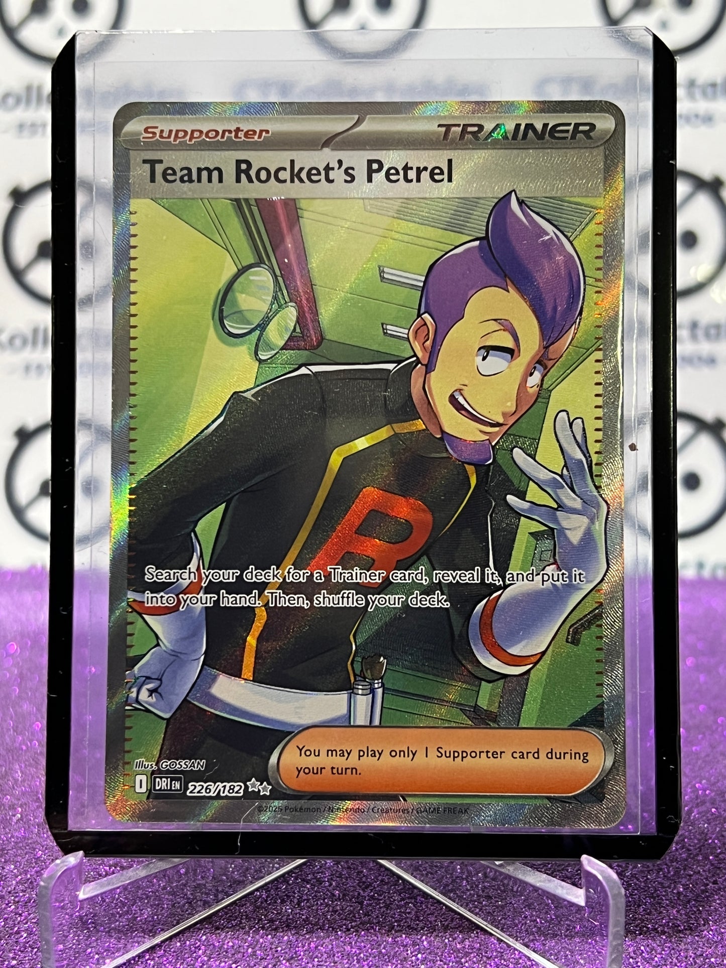 2025 SCARLET & VIOLET DESTINED RIVALS TEAM ROCKET'S PETREL # 226/182 RARE FOIL POKEMON TRAINER CARD