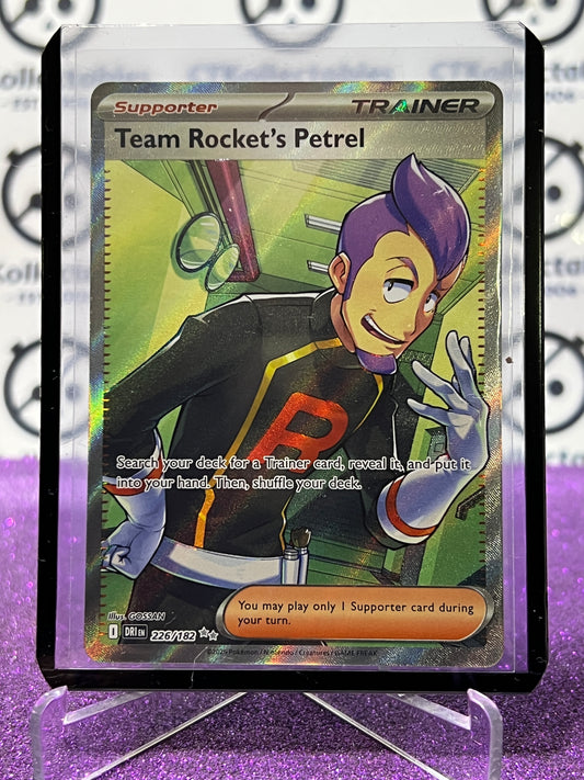2025 SCARLET & VIOLET DESTINED RIVALS TEAM ROCKET'S PETREL # 226/182  RARE FOIL POKEMON TRAINER CARD