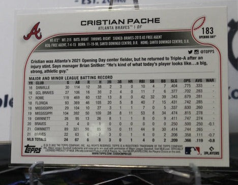 2022 TOPPS OPENING DAY BASEBALL CRISTIAN PACHE # 183 FUTURE STARS ATLANTA BRAVES
