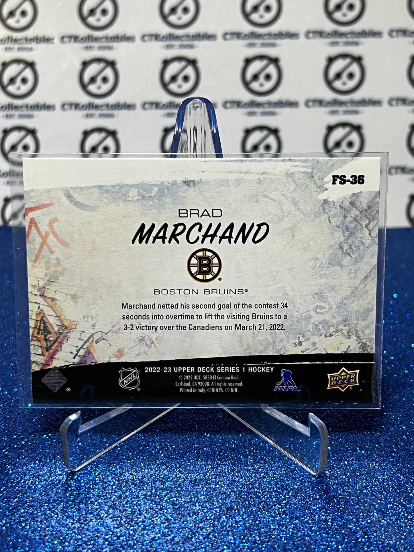 2022-23 UPPER DECK BRAD MARCHAND # FS-36 FREE STYLES BOSTON BRUINS HOCKEY CARD