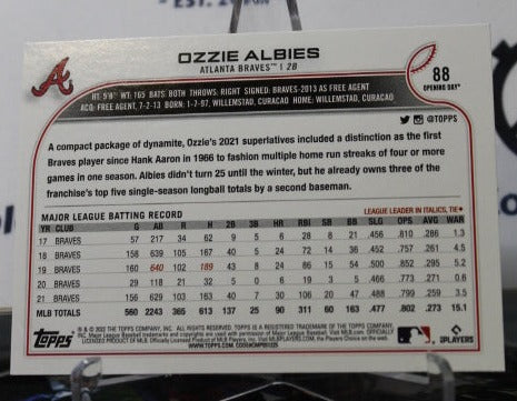 2022 TOPPS OPENING DAY BASEBALL OZZIE ALBIES # 88 ATLANTA BRAVES