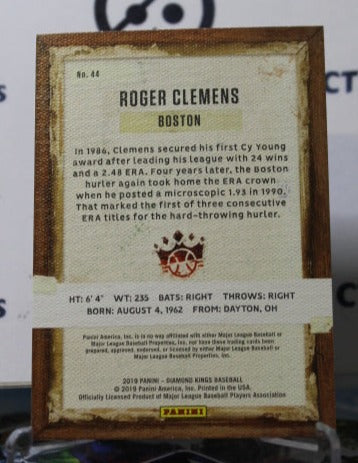 2019 PANINI DIAMOND KINGS ROGER CLEMENS # 44 BOSTON RED SOX BASEBALL
