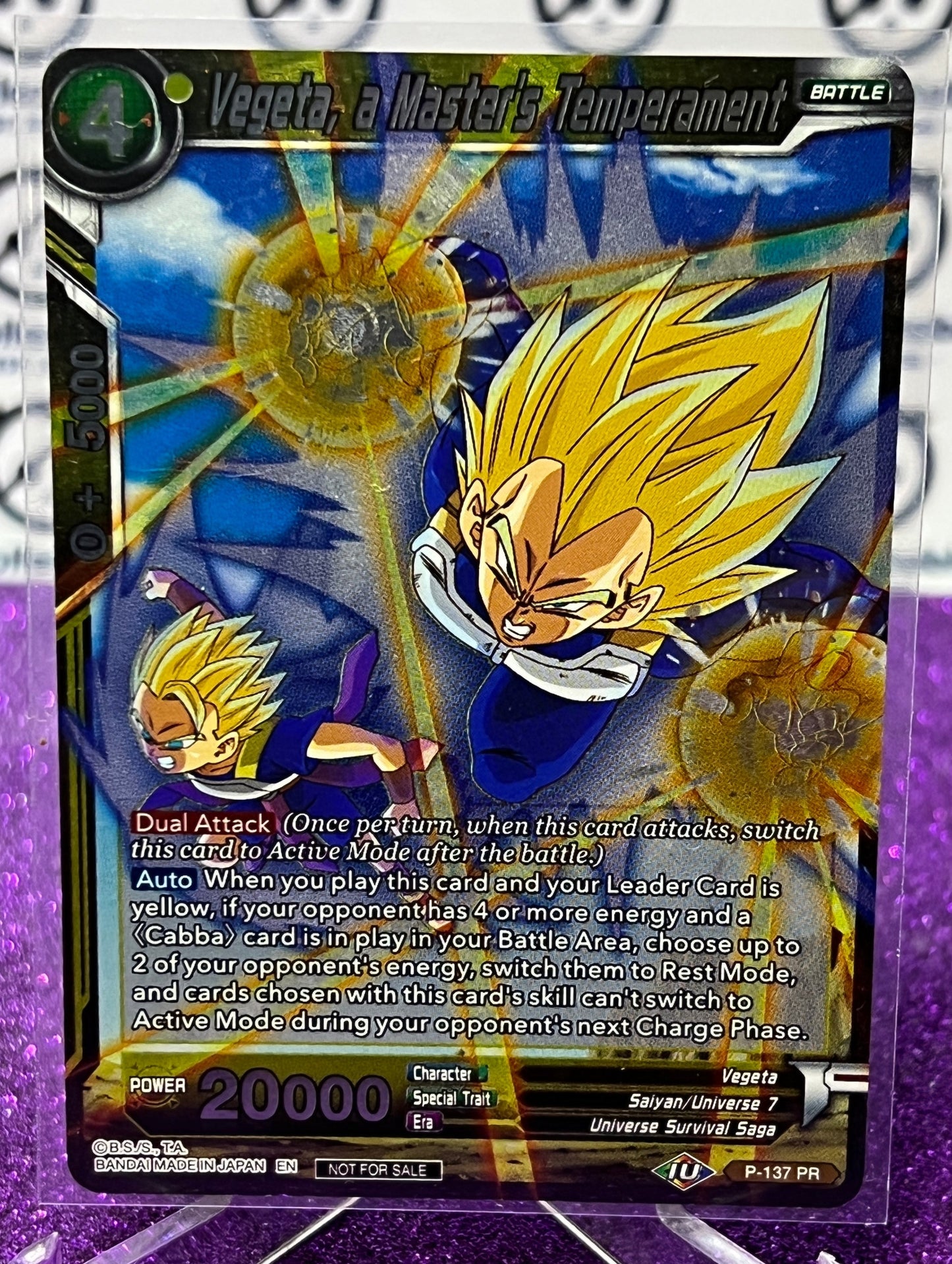 DRAGON BALL SUPER VEGETA, A MASTER'S TEMPERAMENT # P-137 PR FOIL CARD