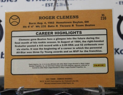2021 DONRUSS ROGER CLEMENS # 236 BLUE STAR 354 CAREER WINS BOSTON RED SOX BASEBALL