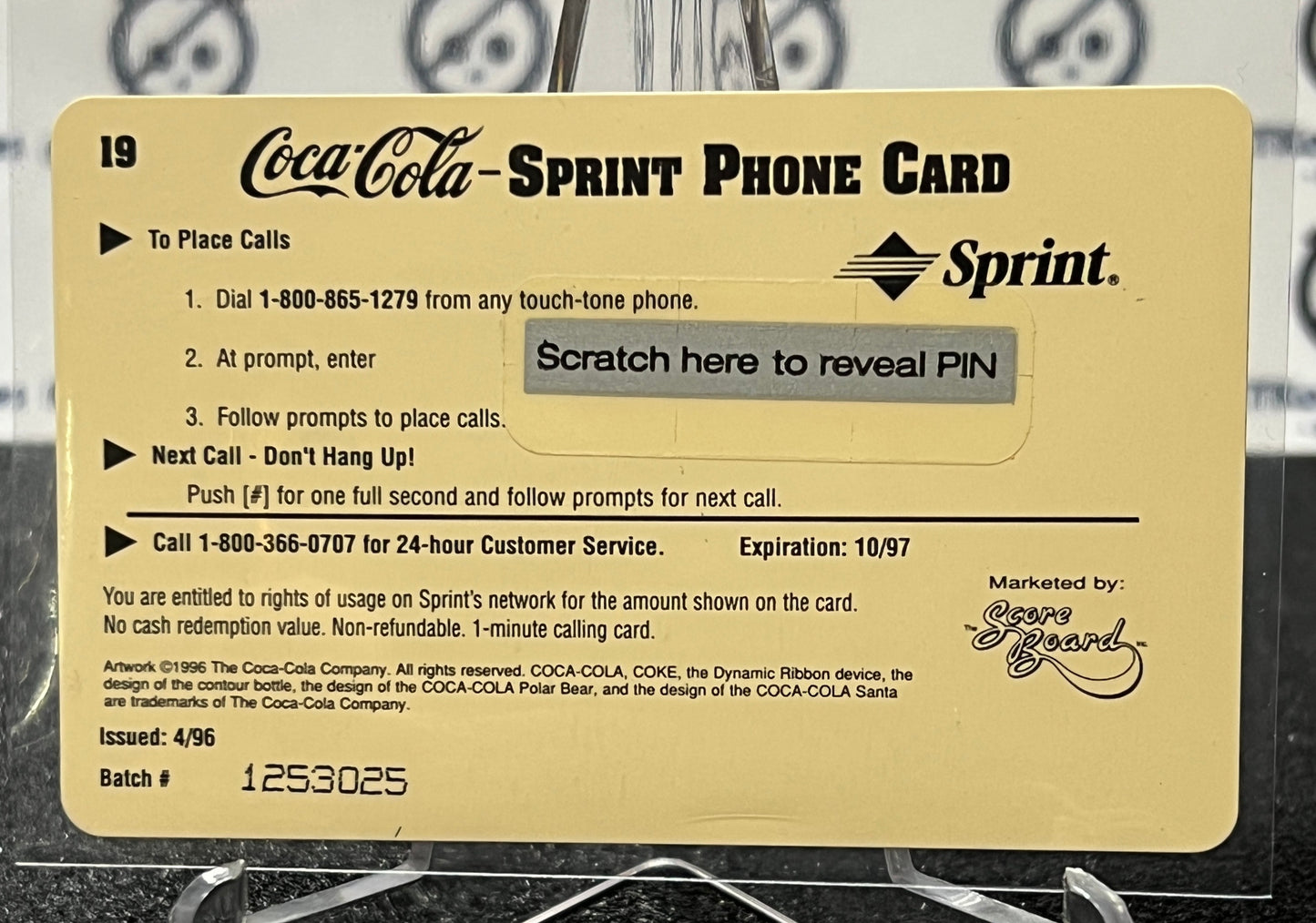 1996 COCA-COLA $1 SPRINT PHONE CARD # 19 ALWAYS COLLECTABLE ISSUED 4/96 NM SANTA CLAUSE