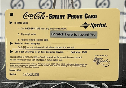 1996 COCA-COLA $1 SPRINT PHONE CARD # 19 ALWAYS COLLECTABLE ISSUED 4/96 NM SANTA CLAUSE