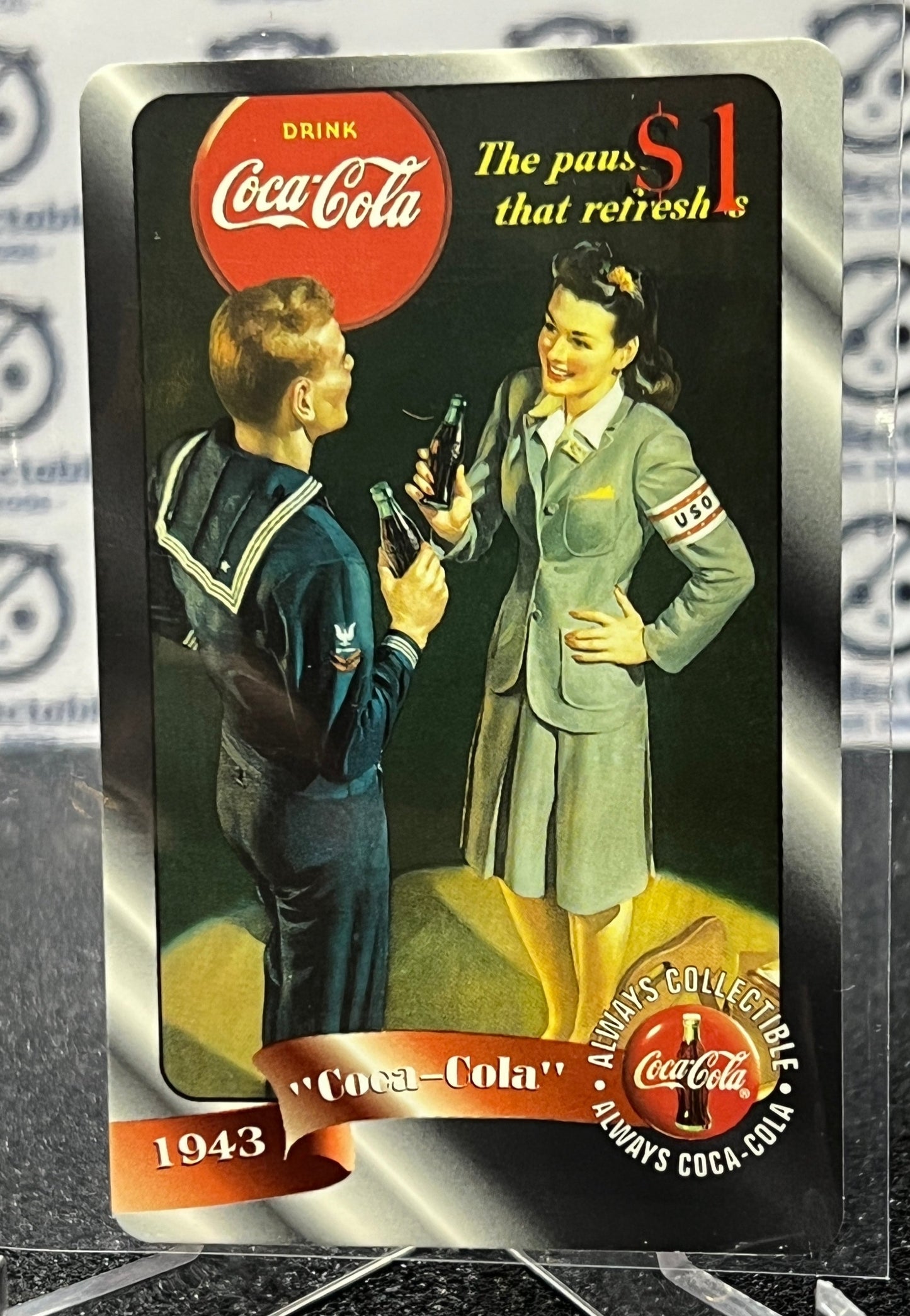 1996 COCA-COLA $1 SPRINT PHONE CARD # 10 ALWAYS COLLECTABLE ISSUED 4/96 NM ARMED FORCES 1943 AD