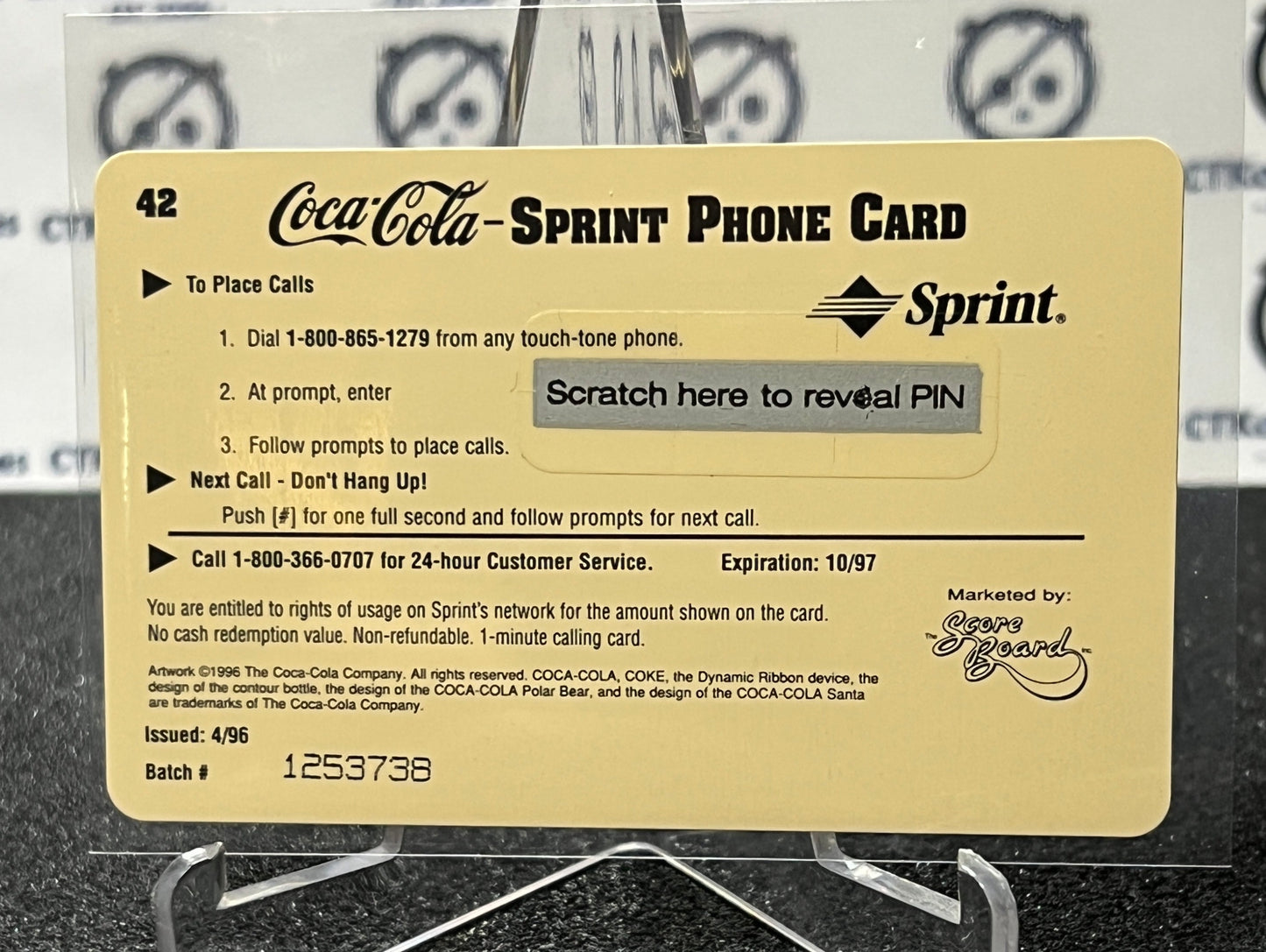 1996 COCA-COLA $1 SPRINT PHONE CARD # 42 ALWAYS COLLECTABLE ISSUED 4/96 NM COKE AD 1950