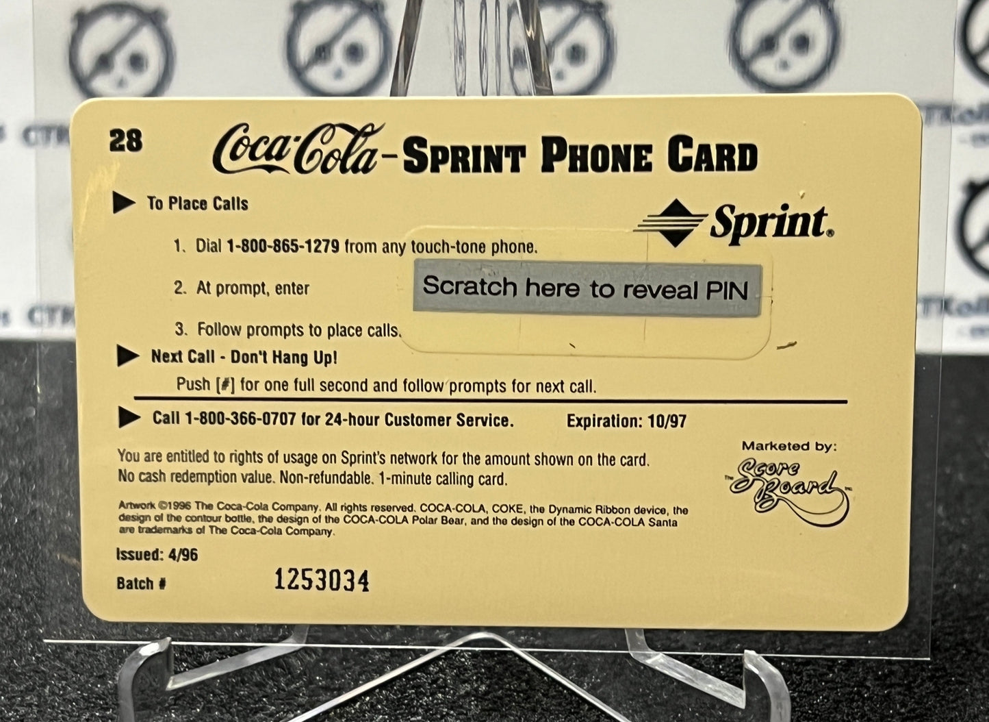 1996 COCA-COLA $1 SPRINT PHONE CARD # 28 ALWAYS COLLECTABLE ISSUED 4/96 NM COKE AD 1939