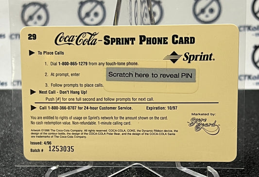 1996 COCA-COLA $1 SPRINT PHONE CARD # 29 ALWAYS COLLECTABLE ISSUED 4/96 NM COKE AD 1935