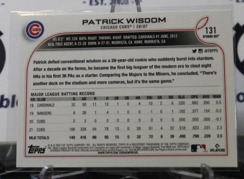 2022 TOPPS OPENING DAY PATRICK WISDOM # 131 ALL STAR ROOKIE CHICAGO CUBS BASEBALL