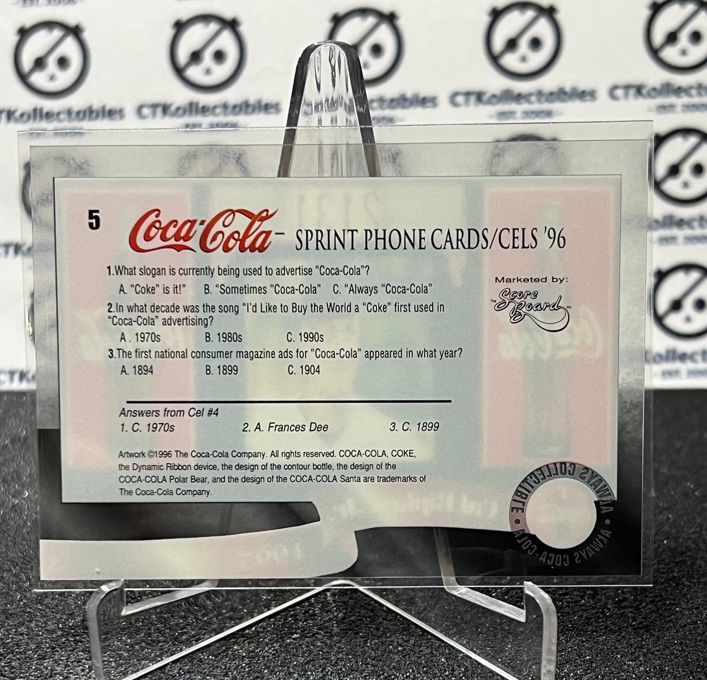 1996 COCA-COLA SPRINT CELL CARD CAL RIPKEN JR # 5 ALWAYS COLLECTABLE BASEBALL