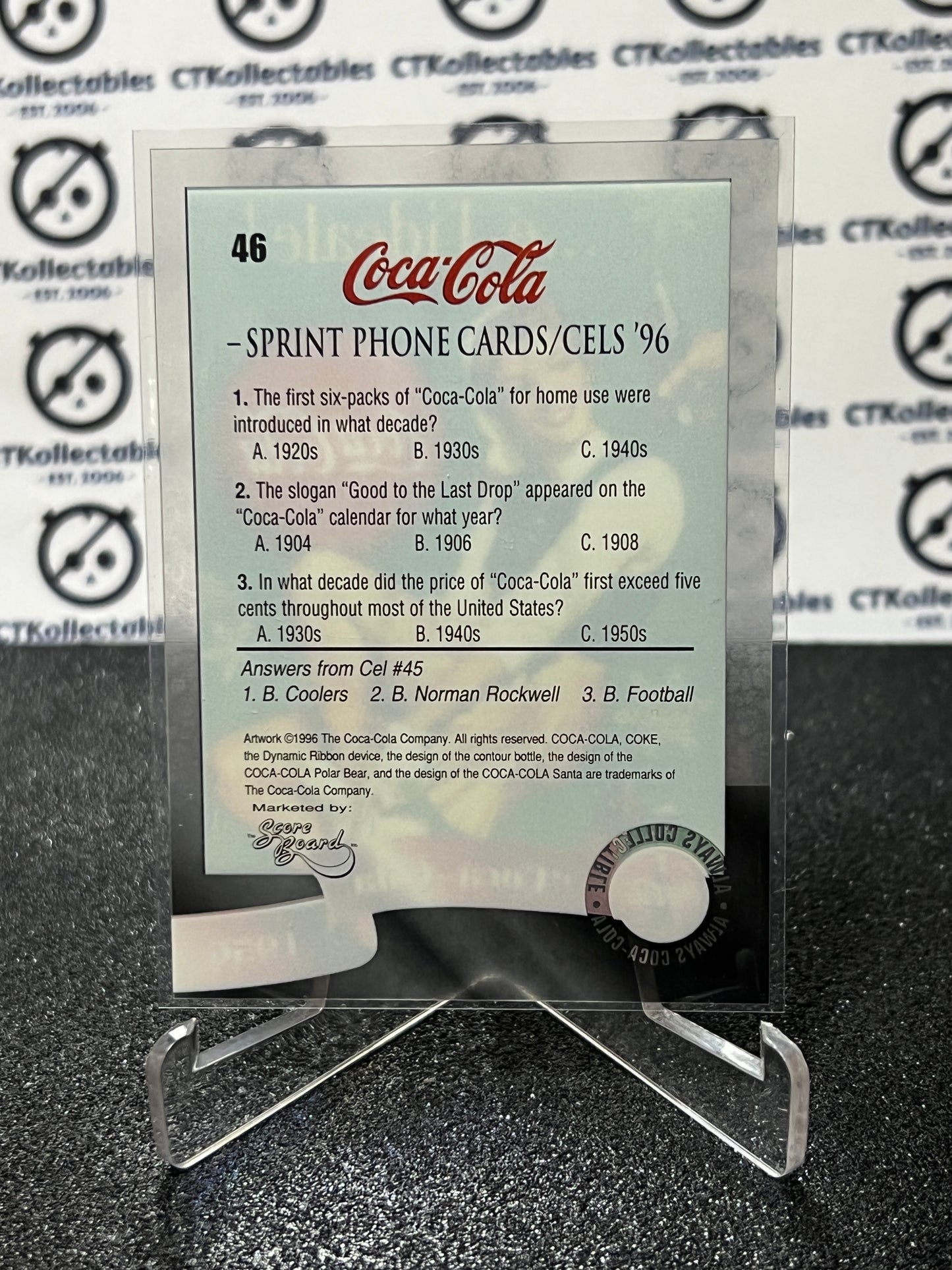 1996 COCA-COLA SPRINT CELL CARD # 46 ALWAYS COLLECTABLE CALENDAR GIRL COKE AD