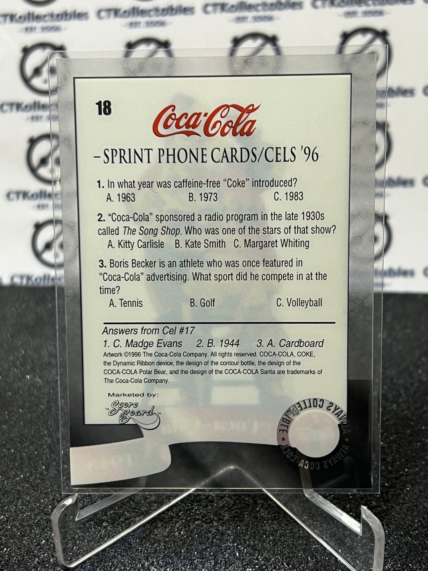 1996 COCA-COLA SPRINT CELL CARD # 18 ALWAYS COLLECTABLE SANTA CLAUSE COKE