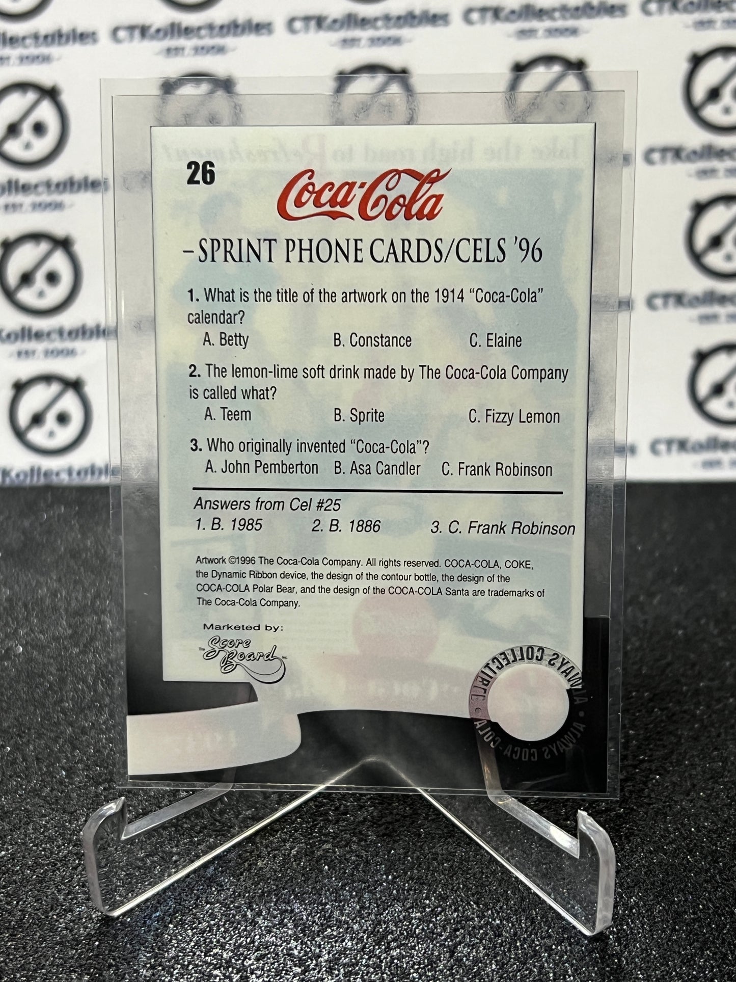 1996 COCA-COLA SPRINT CELL CARD # 26 ALWAYS COLLECTABLE COKE AD