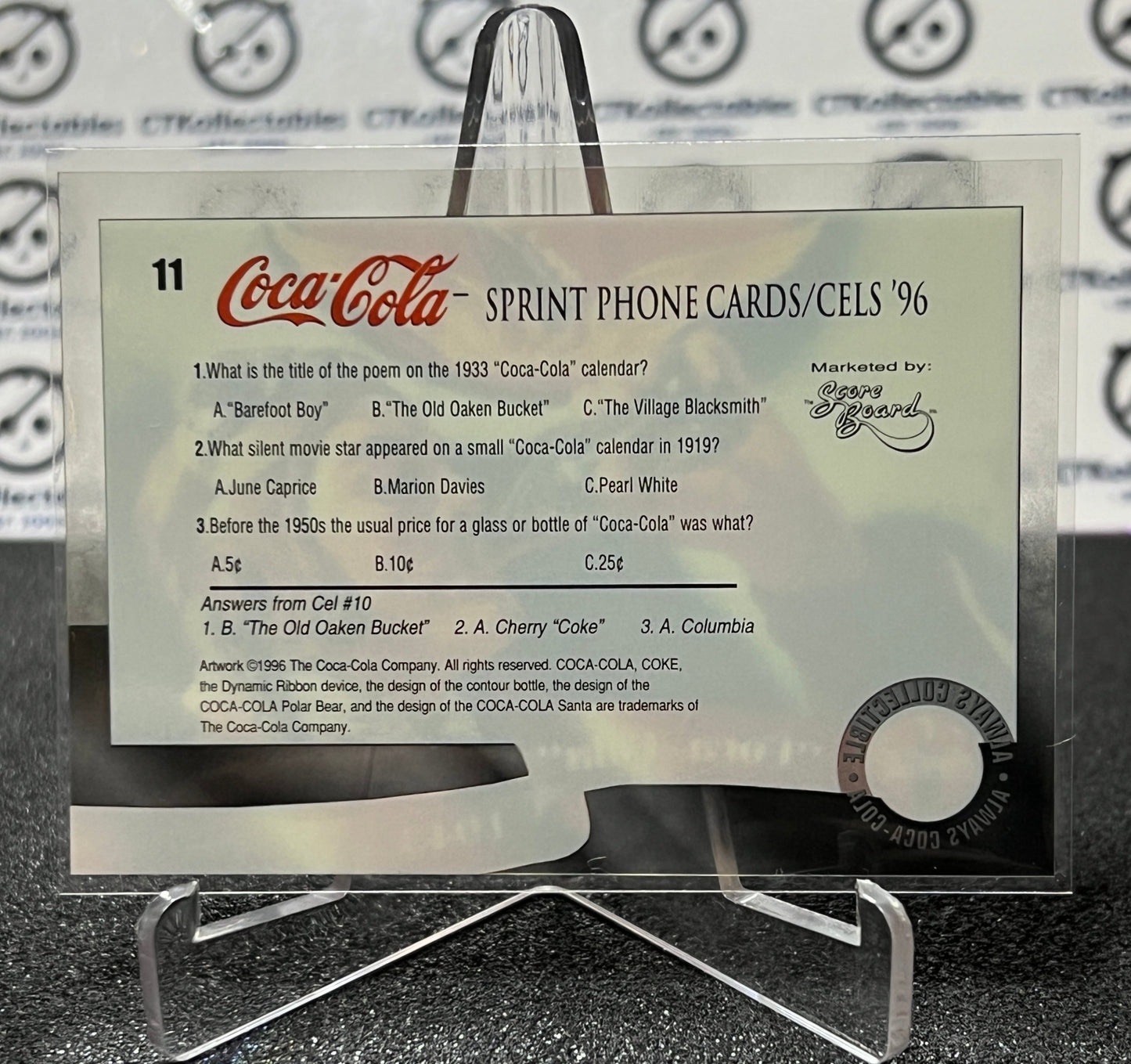 1996 COCA-COLA SPRINT CELL CARD # 11 ALWAYS COLLECTABLE ARMED FORCES COKE AD