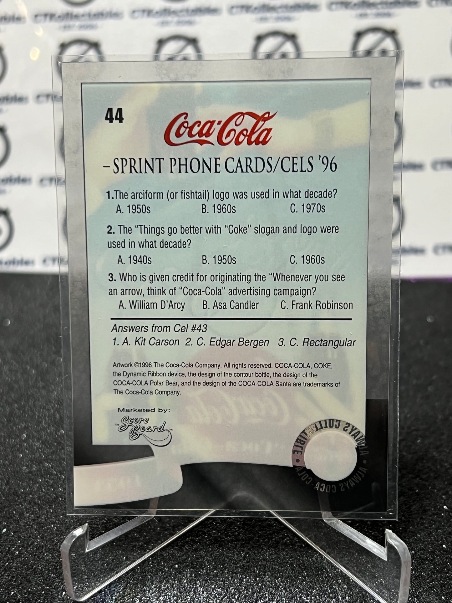 1996 COCA-COLA SPRINT CELL CARD # 44 ALWAYS COLLECTABLE COKE AD 1953