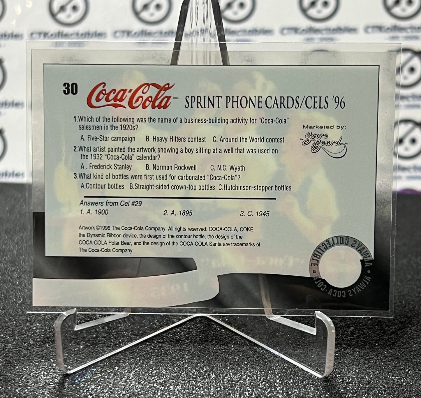 1996 COCA-COLA SPRINT CELL CARD # 30 ALWAYS COLLECTABLE COKE AD 1935