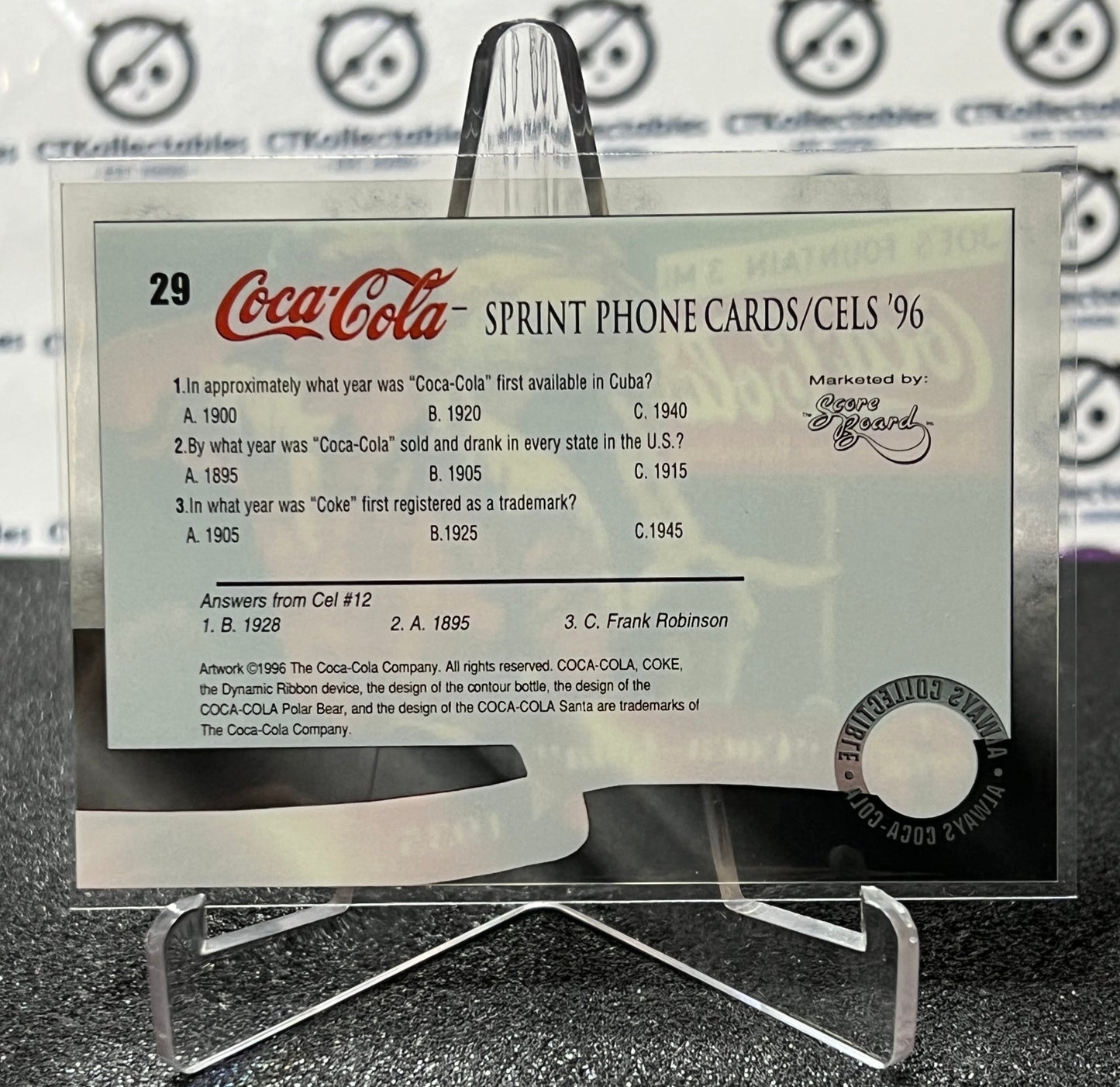1996 COCA-COLA SPRINT CELL CARD # 29 ALWAYS COLLECTABLE COKE AD 1935