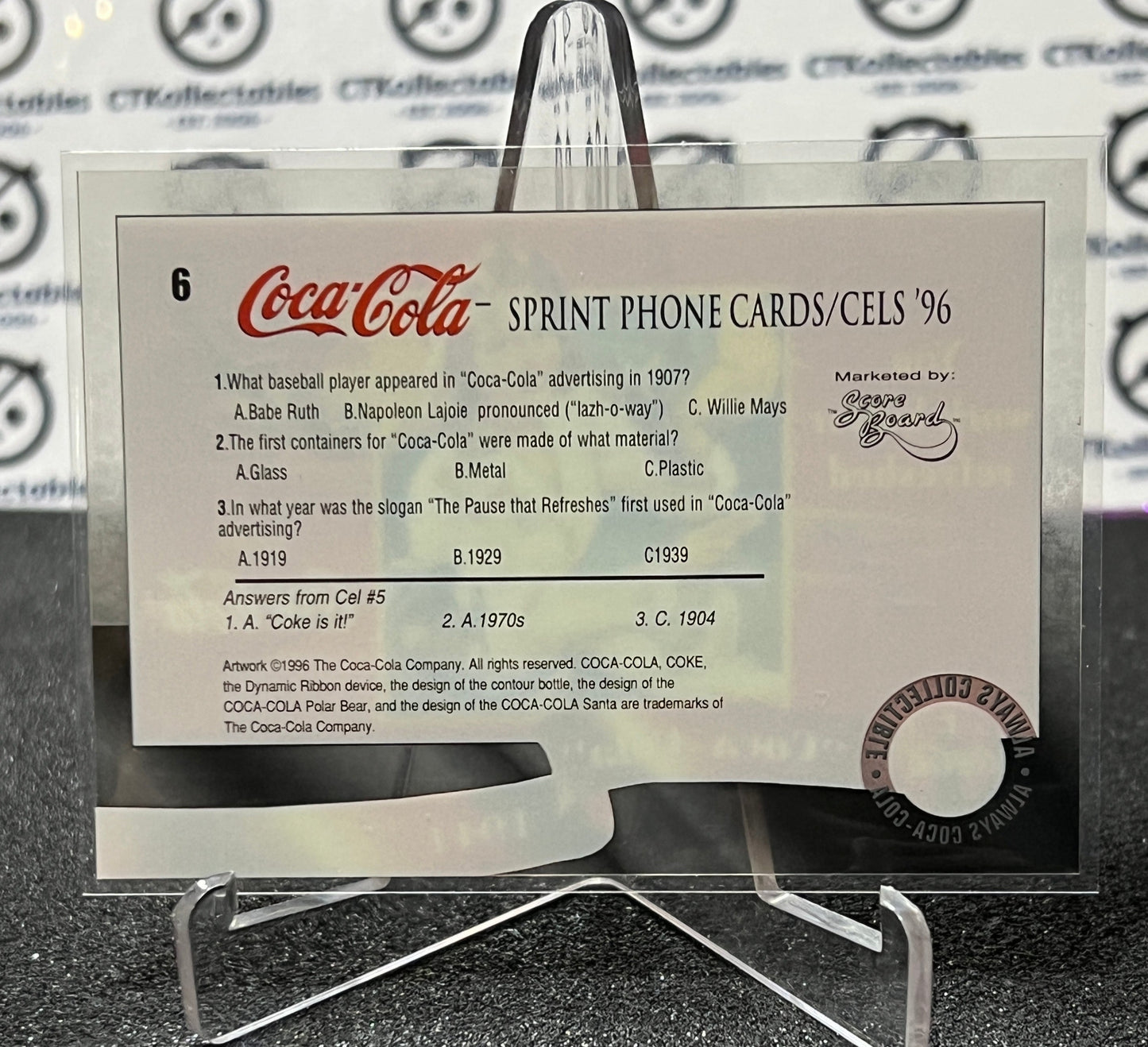 1996 COCA-COLA SPRINT CELL CARD # 6 ALWAYS COLLECTABLE CALENDAR GIRL COKE AD 1941