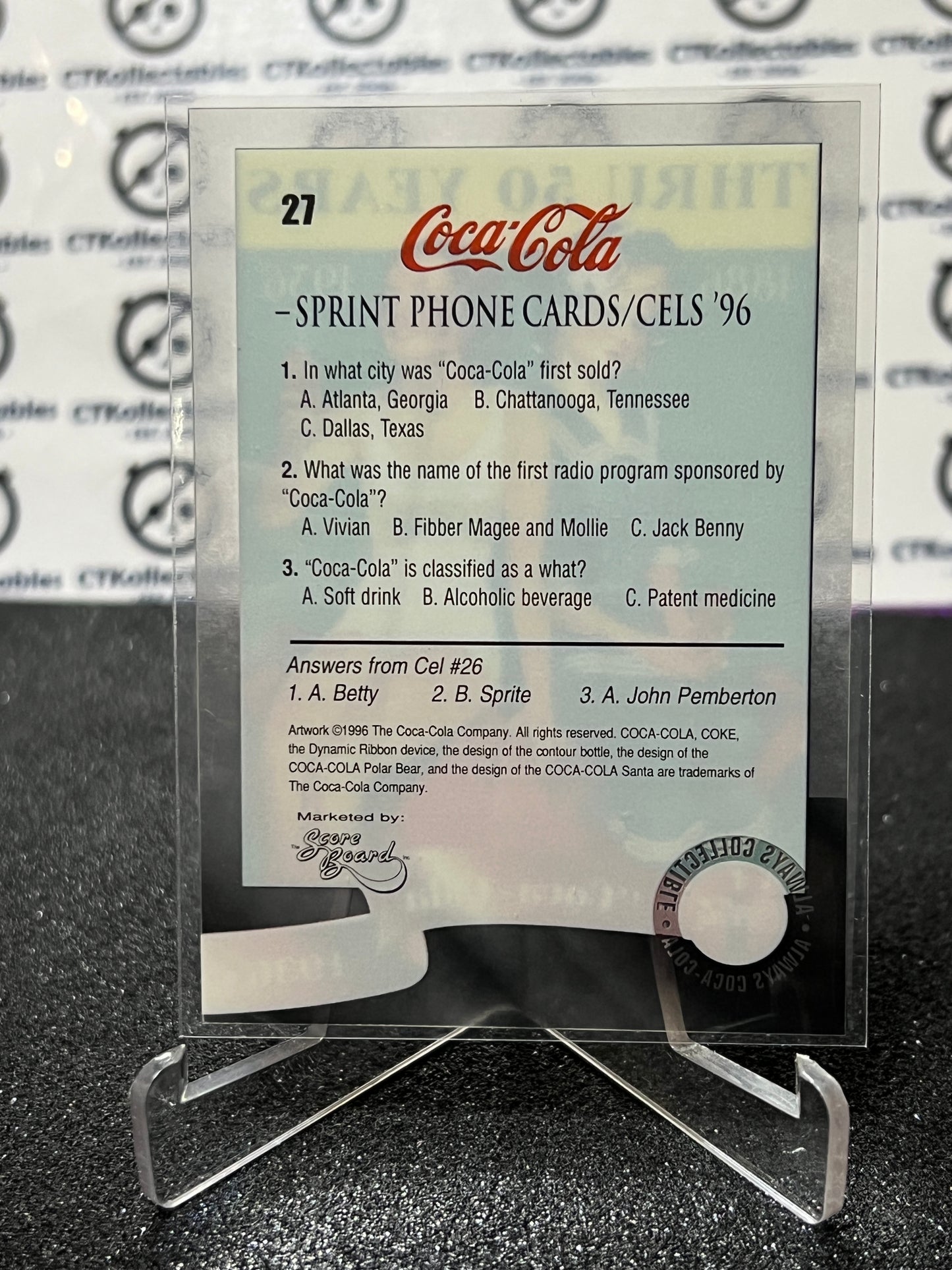 1996 COCA-COLA SPRINT CELL CARD # 27 ALWAYS COLLECTABLE CALENDAR GIRL COKE AD 1936