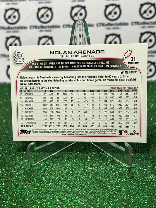 2022 TOPPS OPENING DAY NOLAN ARENADO # 31 ST. LOUIS CARDINALS BASEBALL