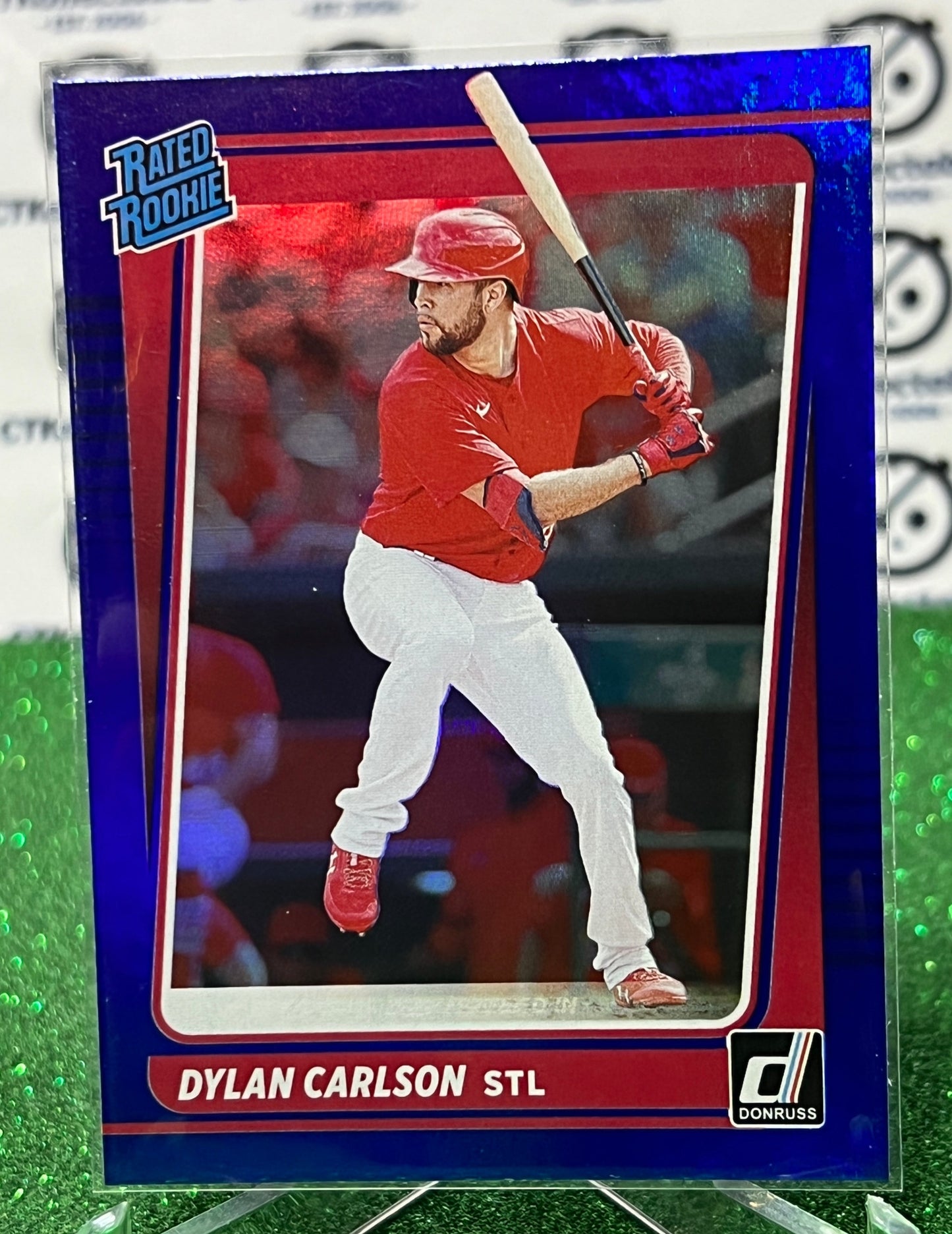 2021 PANINI DONRUSS DYLAN CARLSON # 17 RATED ROOKIE BLUE FOIL ST. LOUIS CARDINALS BASEBALL