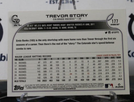 2022 TOPPS OPENING DAY TREVOR STORY # 177 COLORADO ROCKIES BASEBALL