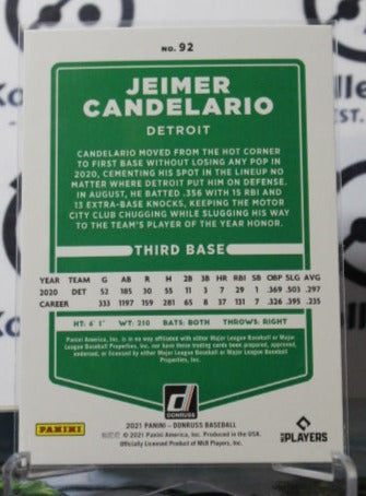 2021 PANINI DONRUSS JEIMER CANDELARIO # 92 BLUE DETROIT TIGERS BASEBALL