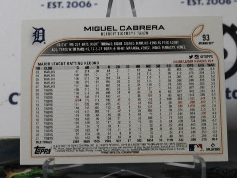 2022 TOPPS OPENING DAY MIGUEL CABRERA # 93 DETROIT TIGERS BASEBALL