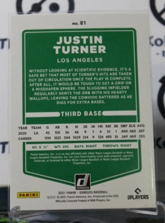 2021 PANINI DONRUSS JUSTIN TURNER # 81 BLUE FOIL LOS ANGELES DODGERS BASEBALL