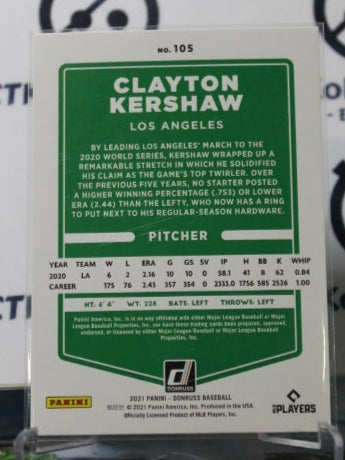 2021 PANINI DONRUSS CLAYTON KERSHAW # 105 LOS ANGELES DODGERS BASEBALL